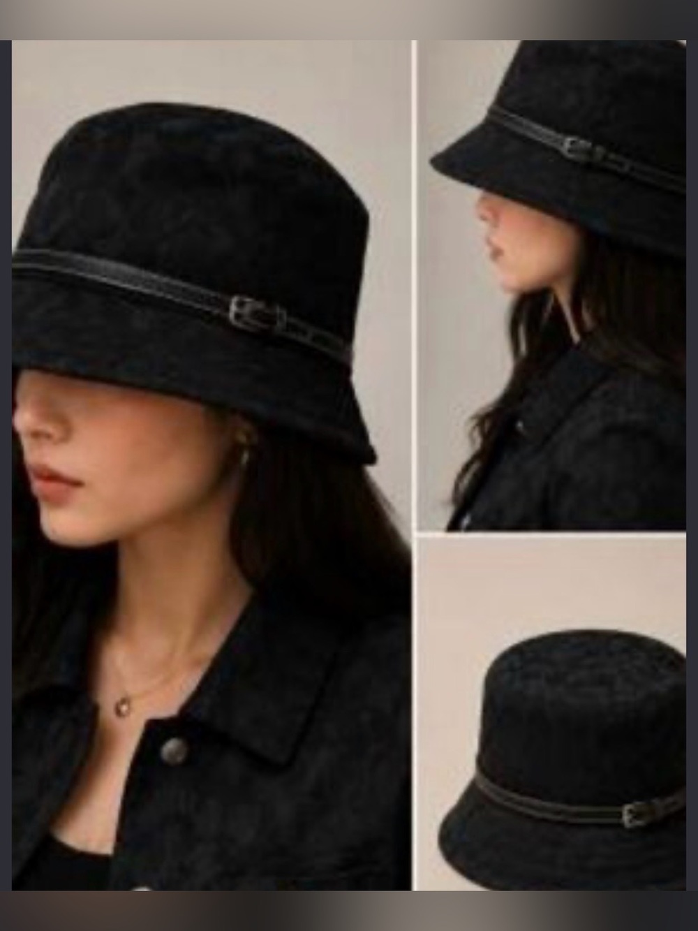 Coach Black Bucket Hat with Leather Trim